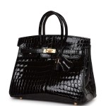 Her Birkin 25 Black Shiny Niloticus Crocodile Gold Hardware