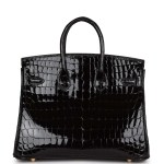 Her Birkin 25 Black Shiny Niloticus Crocodile Gold Hardware