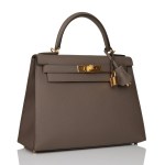 Her Kelly Sellier 28 Etain Epsom Gold Hardware