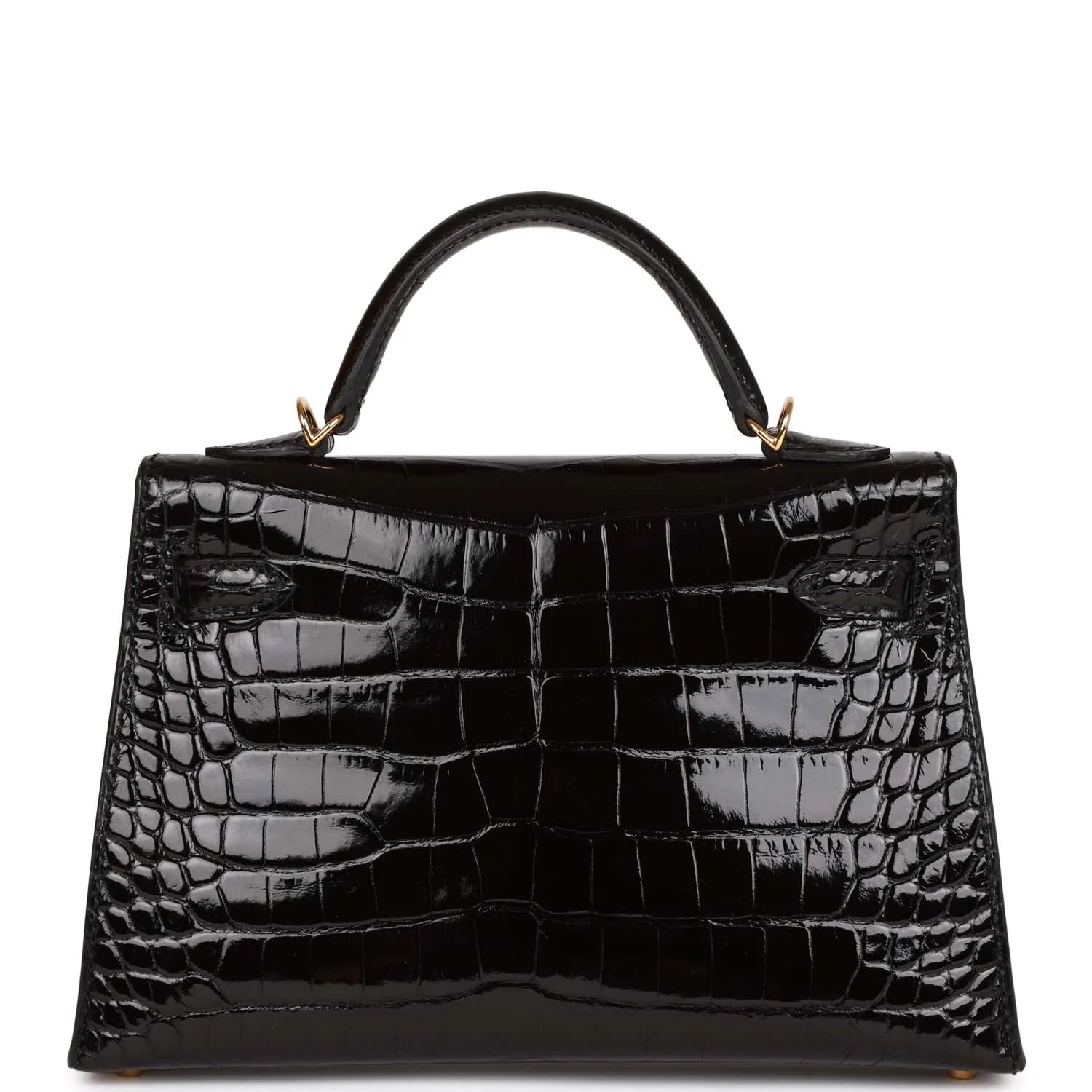 Her Kelly Sellier 20 Black Shiny Alligator Gold Hardware