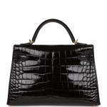 Her Kelly Sellier 20 Black Shiny Alligator Gold Hardware