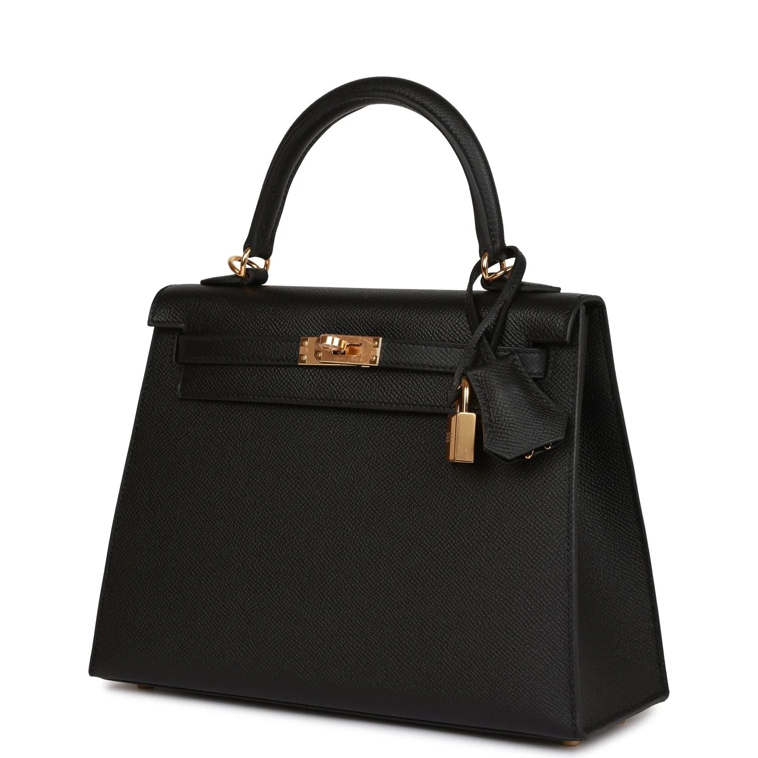Her Kelly Sellier 25 Black Epsom Gold Hardware