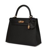 Her Kelly Sellier 25 Black Epsom Gold Hardware