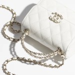 CLUTCH WITH CHAIN Grained Shiny Calfskin & Gold-Tone Metal White