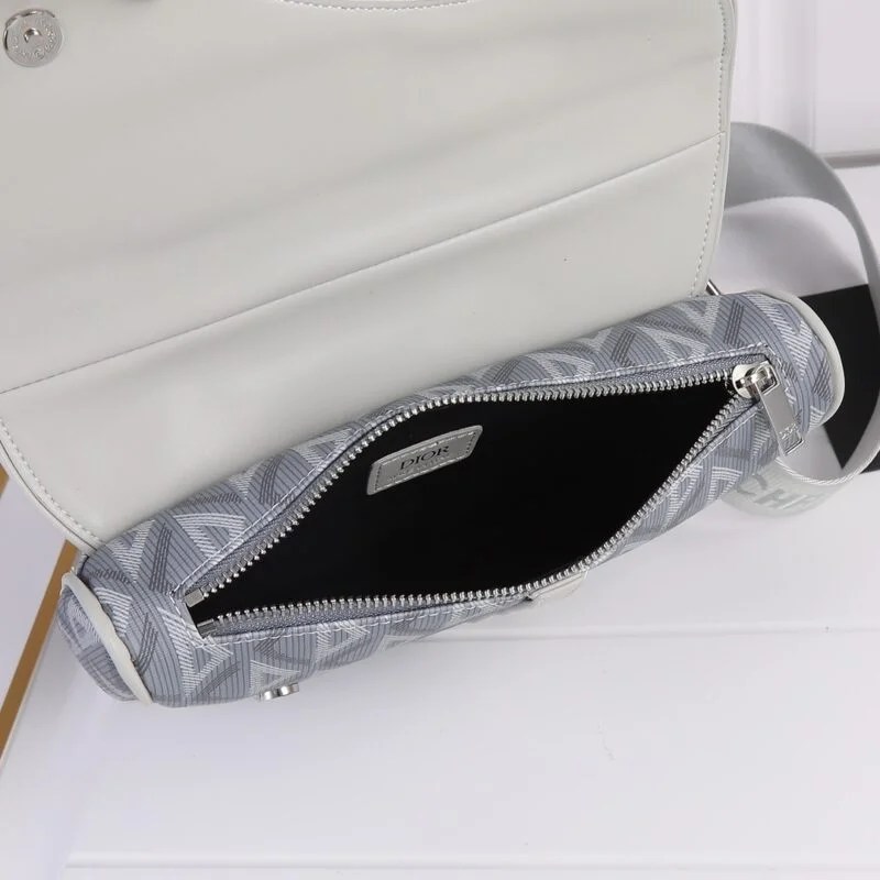 Dior Cd Diamond Canvas Saddle Bag- Black/White