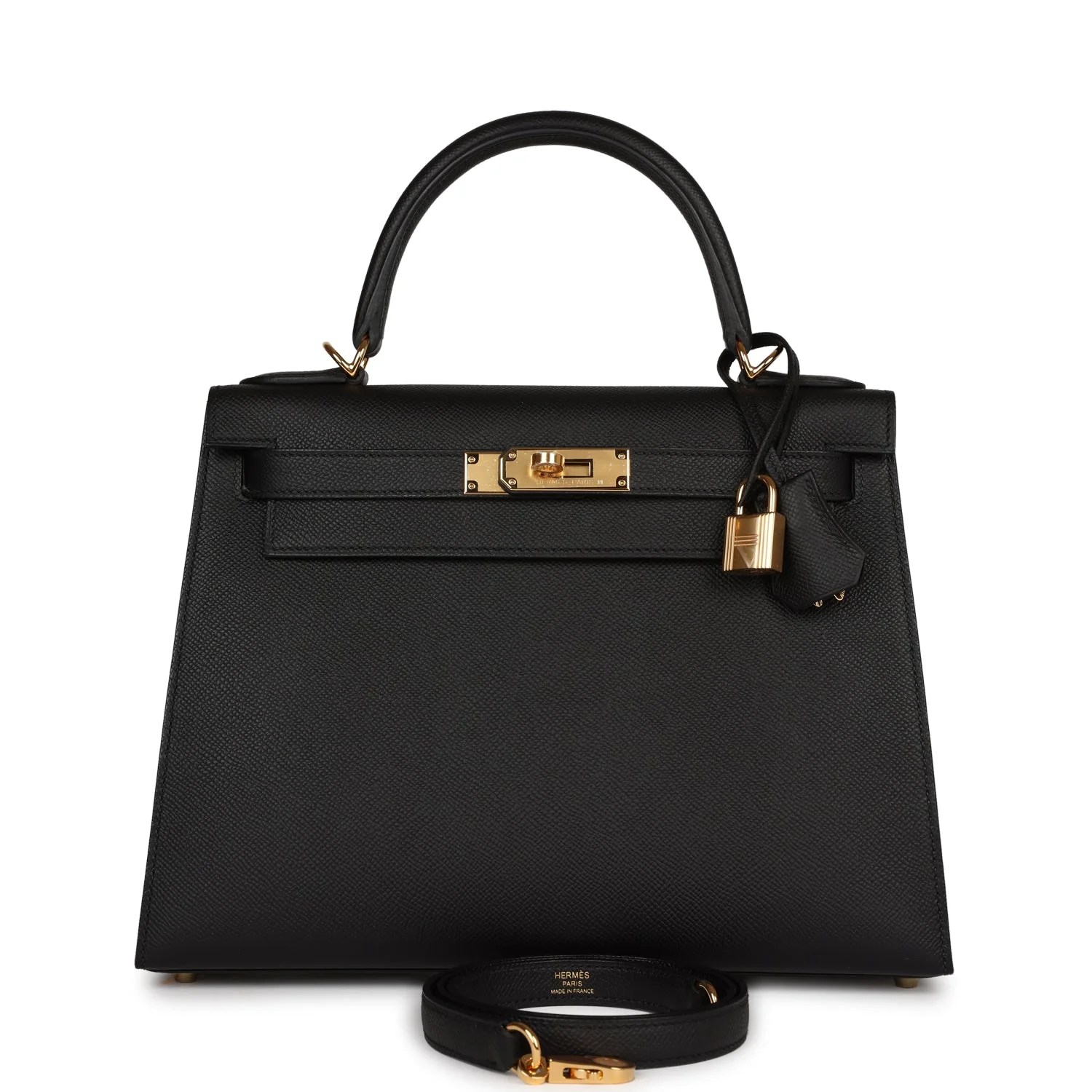 Her Kelly Sellier 28 Black Epsom Gold Hardware