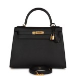 Her Kelly Sellier 28 Black Epsom Gold Hardware