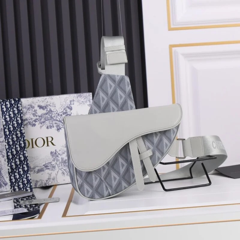 Dior Cd Diamond Canvas Saddle Bag- Black/White