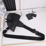 Dior Cd Diamond Canvas Saddle Bag- Black/White