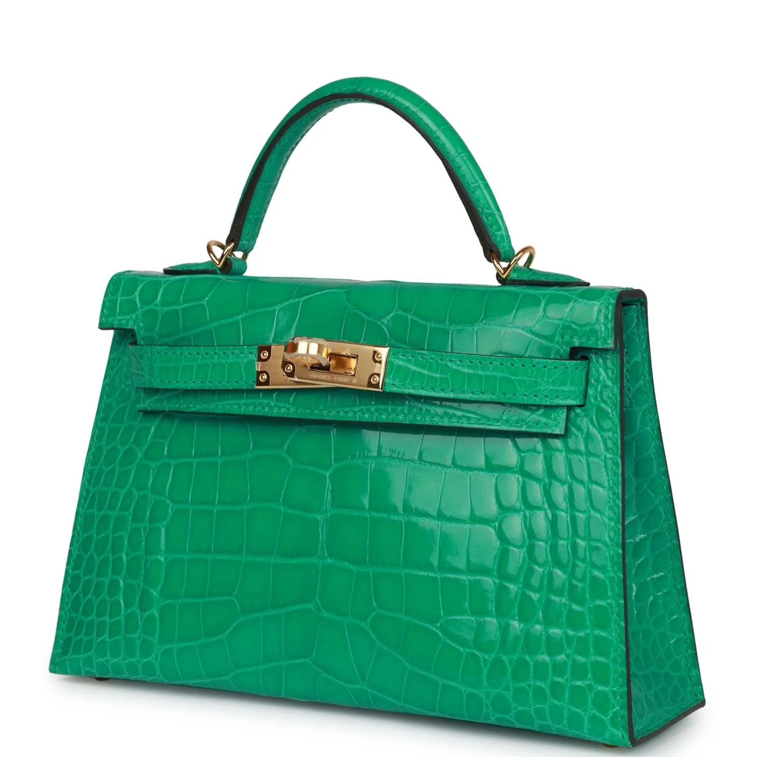 Her Kelly Sellier 20 Vert Jade Shiny Alligator Gold Hardware