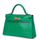 Her Kelly Sellier 20 Vert Jade Shiny Alligator Gold Hardware