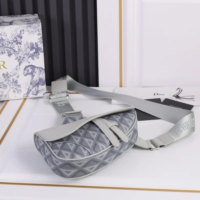 Dior Cd Diamond Canvas Saddle Bag- Black/White