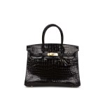 Her Birkin 30 Black Shiny Crocodile Porosus Gold Hardware