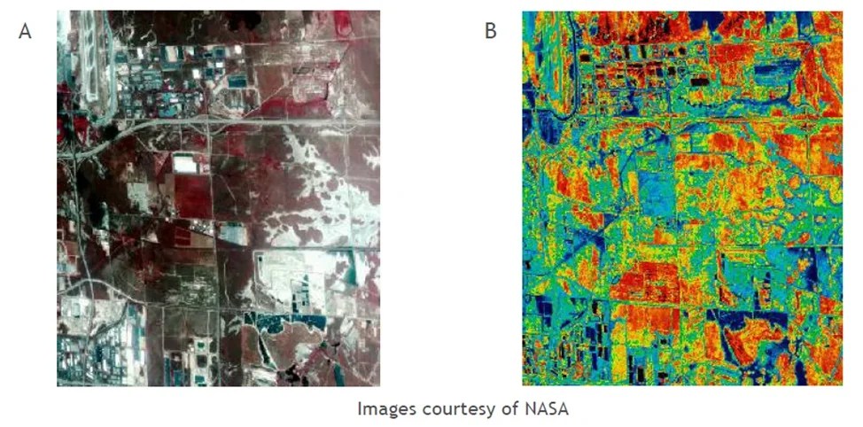 Aerial and thermal images comparing reflective roofs with surrounding surfaces in Salt Lake City