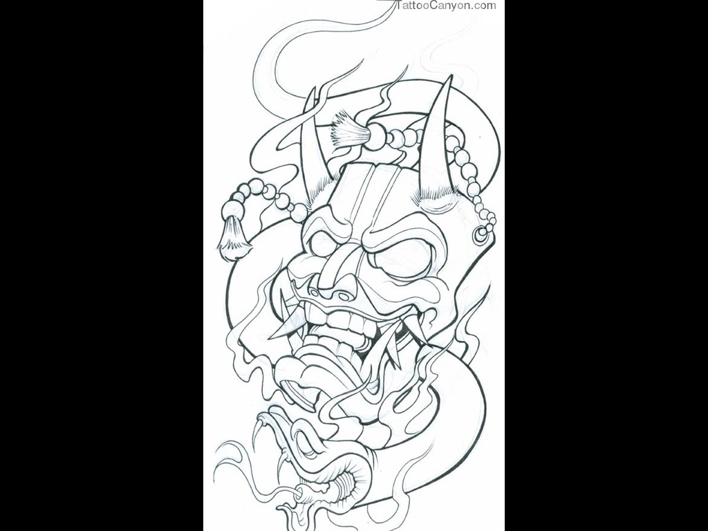 Outline Hannya Mask Tattoo Design - Clip Art Library 768_x_1024_jpg