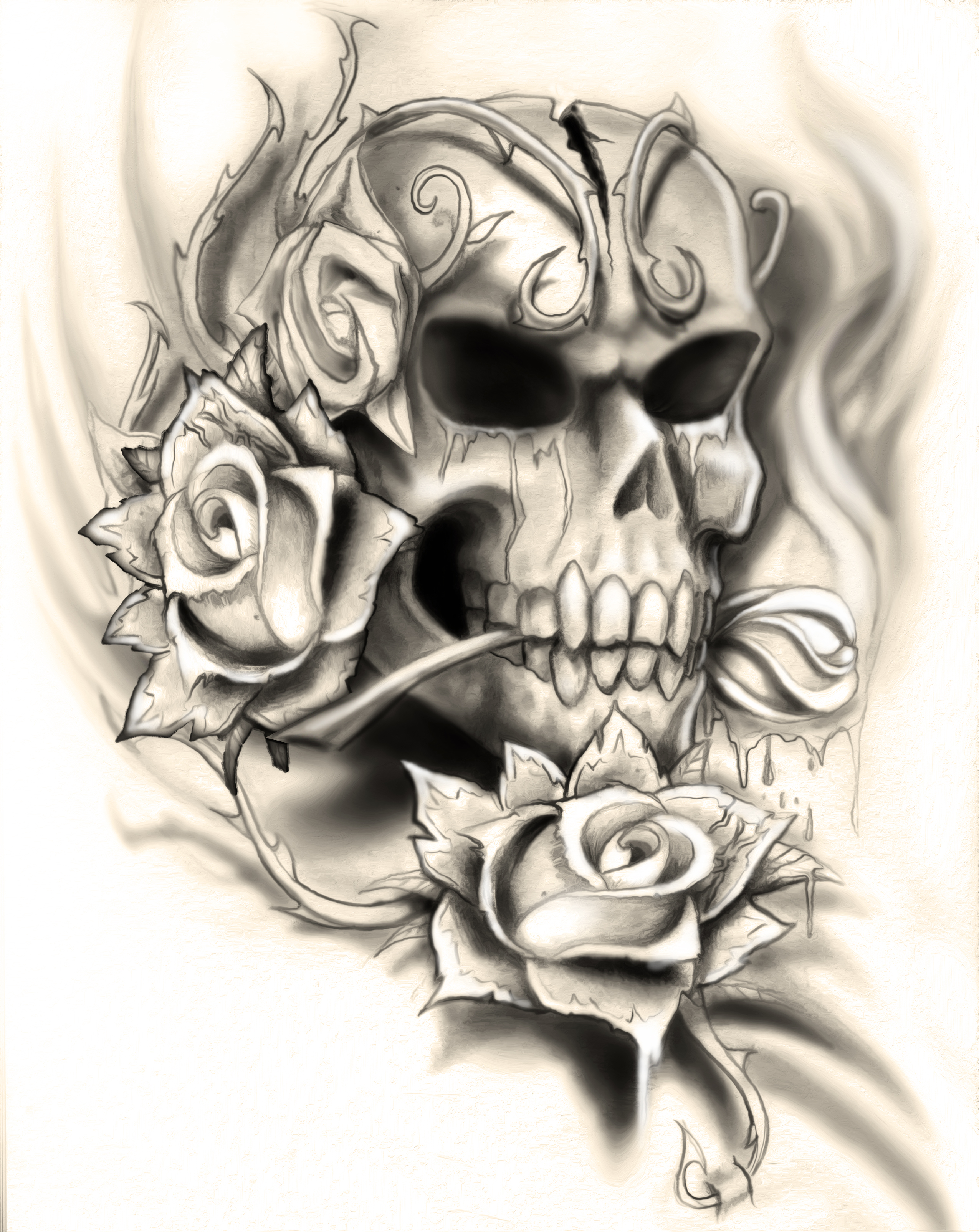 Skull With Rose Tattoo Design - Clip Art Library 3209_x_2550_jpg