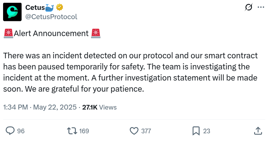 Market Overview May 19 – May 25: Bitcoin Breaks ATH, Legal Battles Heat Up 4 cetus hack