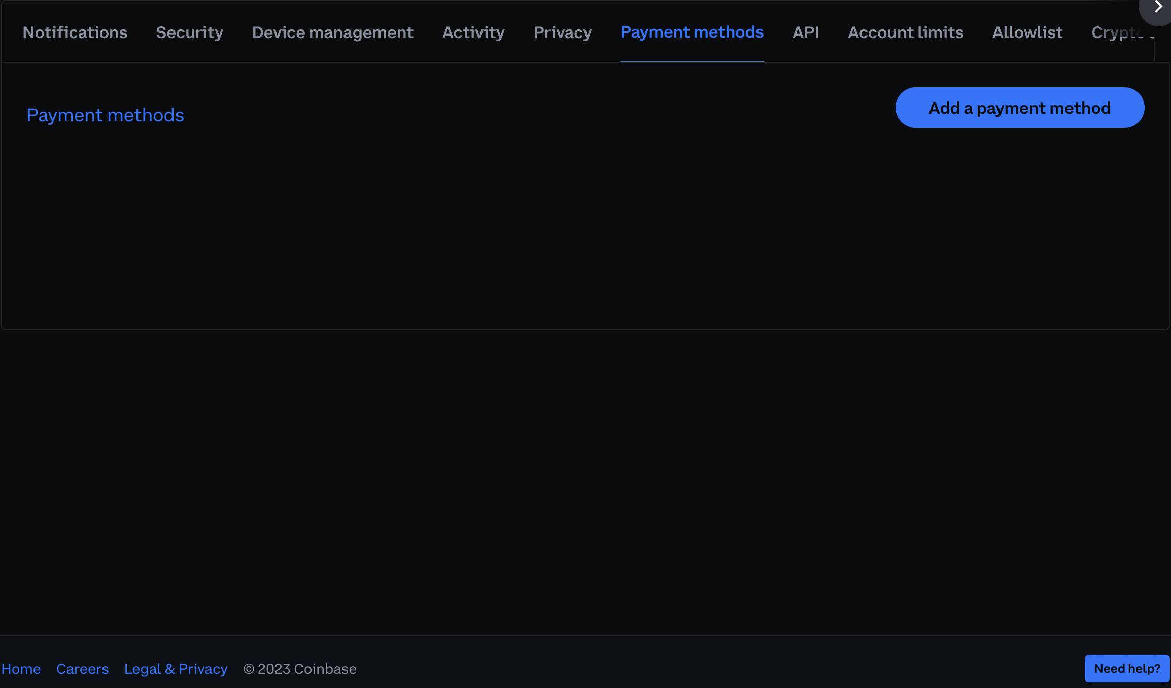 2. Select “Payment Methods”;