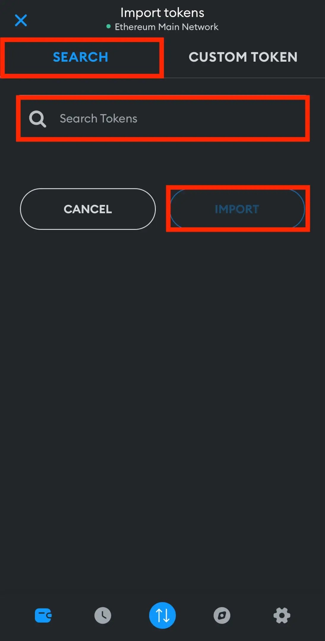Import Tokens - Search Tokens