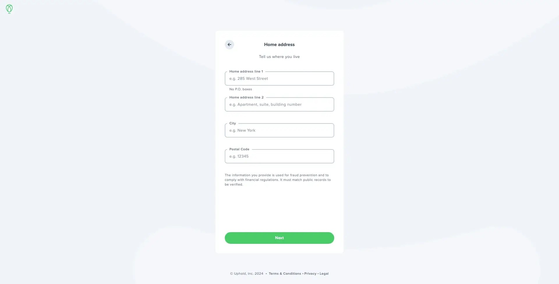 Uphold - Enter Home Address