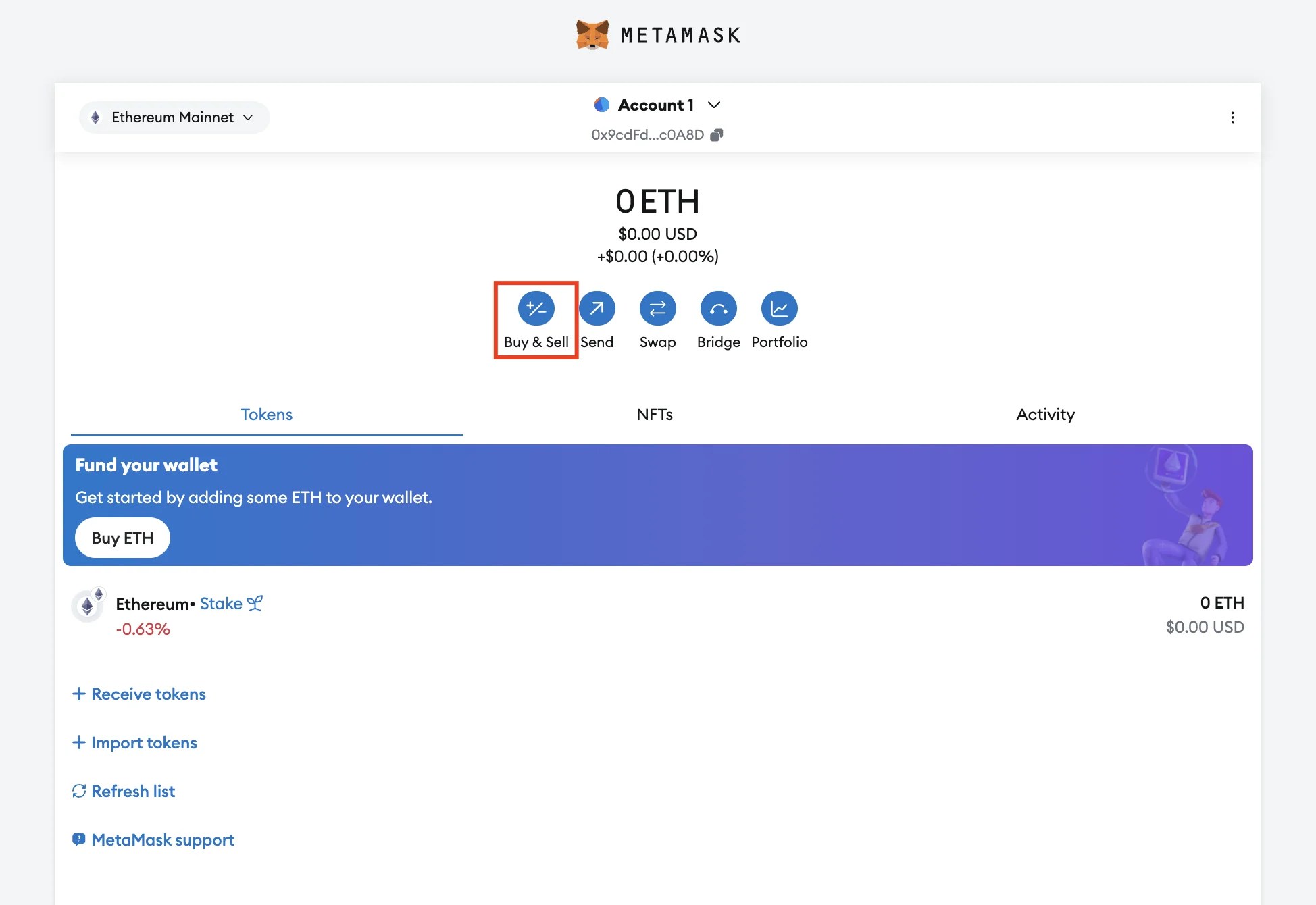 Buy BNB on MetaMask wallet