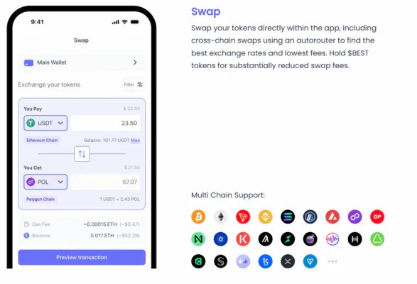 Best Wallet snippet showing potential blockchain compatability.