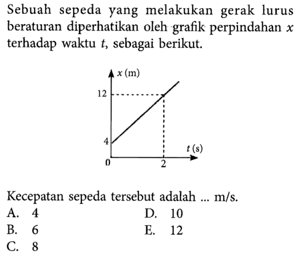 Sebuah sepeda yang melakukan gerak lurus beraturan diperh&hellip;