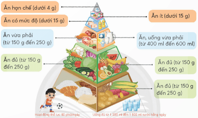 Hãy hoàn thành tháp dinh dưỡng dưới đây bằng cách điền vào chỗ (...) sao cho phù hợp.