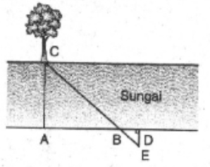 Bagas akan mengukur lebar sungai dengan cara menan&hellip;