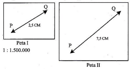 Skala peta II sesuai ilustrasi pada gambar adalah &hellip;