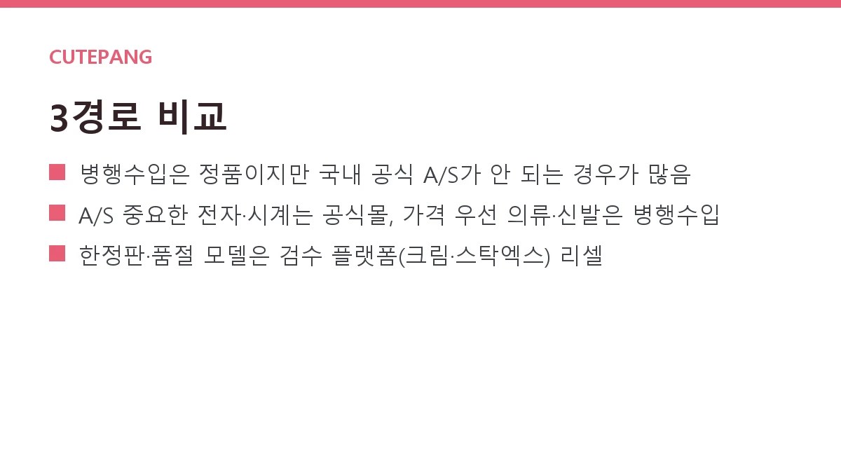 공식몰 vs 병행수입 vs 리셀 — 진품·보증·가격 차이 총정리