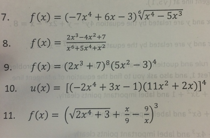 Solved 7. f(x) = (-7x^4 + 6x -3) 6th root x^4 - 5x^3 8. f(x) | Chegg.com