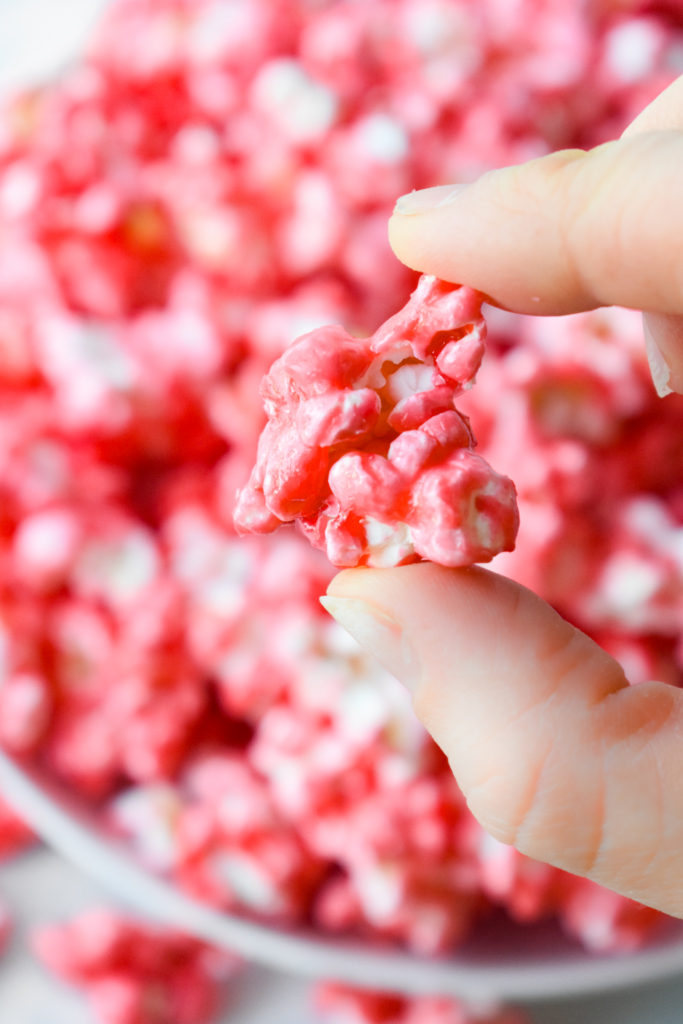 Close-up of one piece of Cinnamon Popcorn