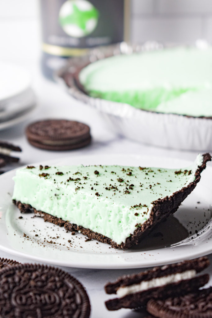 Grasshopper Pie slice on a white plate