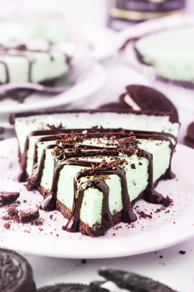 Slice of Grasshopper Pie on a white plate