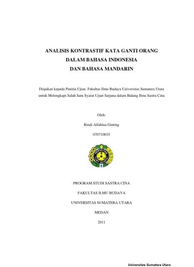 Analisis Kontrastif Kata Ganti Orang dalam Bahasa Indonesia dan Bahasa  Mandarin.
