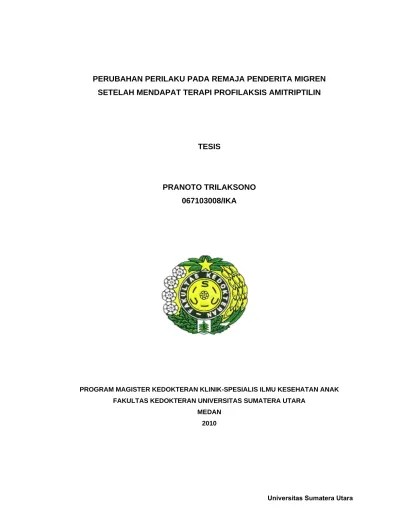 Perubahan perilaku pada remaja penderita migren setelah mendapat terapi  profilaksis amitriptilin