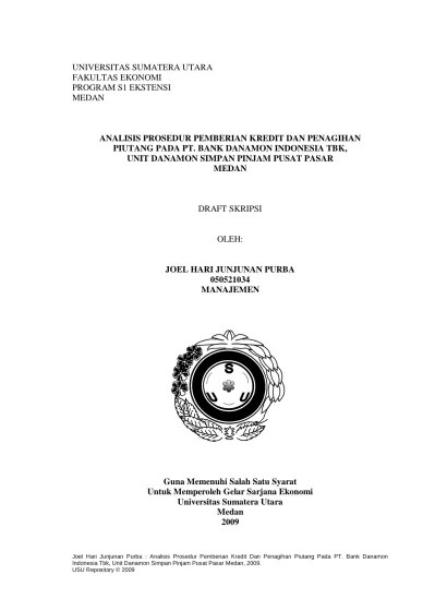 Analisis Prosedur Pemberian Kredit Dan Penagihan Piutang Pada PT. Bank  Danamon Indonesia Tbk, Unit Danamon Simpan Pinjam Pusat Pasar Medan