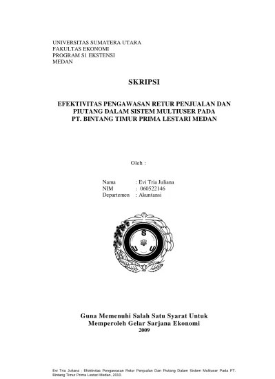 Efektivitas Pengawasan Retur Penjualan Dan Piutang Dalam Sistem Multiuser  Pada PT. Bintang Timur Prima Lestari Medan