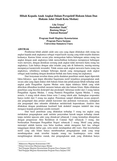 Hibah Kepada Anak Angkat Dalam Perspektif Hukum Islam Dan Hukum Adat