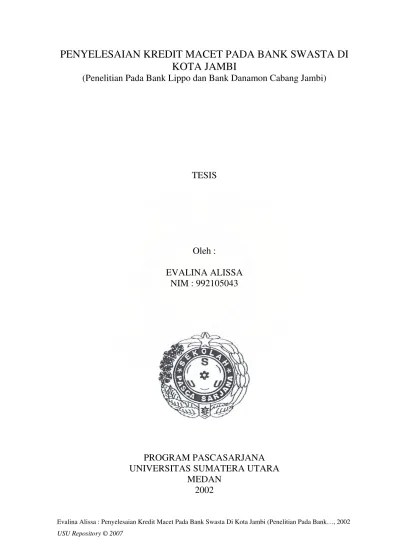 Top PDF Penyelesaian Kredit Macet Pada Bank Swasta Di Kota Jambi  (Penelitian Pada BankLippo dan Bank… - 123dok.com