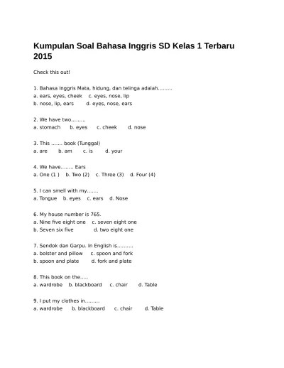 Kumpulan Soal Bahasa Inggris SD Kelas 1