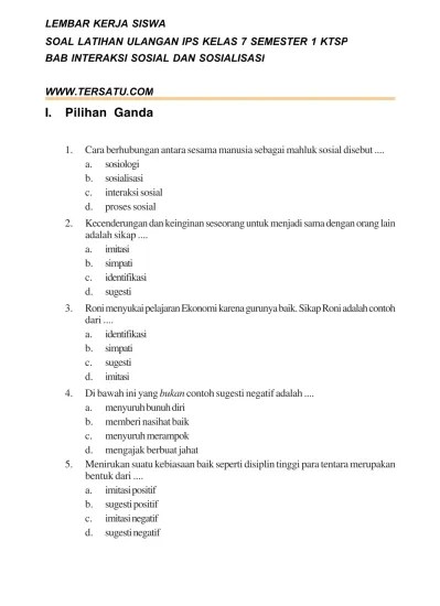 Top PDF SOAL UH IPS KELAS 7 BAB INTERAKSI SOSIAL DAN SOSIALISASI -  123dok.com