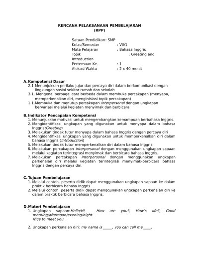 RENCANA PELAKSANAAN PEMBELAJARAN RPP Sat 008