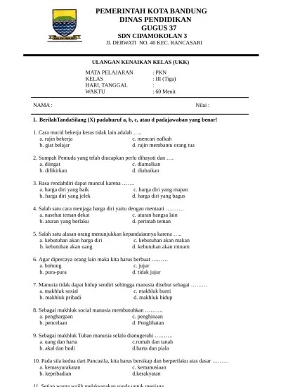 SOAL UKK PKN KELAS 3