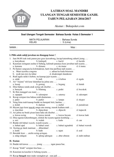 Latihan Soal UTS Bahasa Sunda Kelas 1 SD Semester 1
