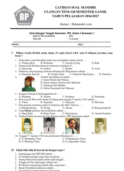 Soal UTS IPS Kelas 5 SD Semester 1