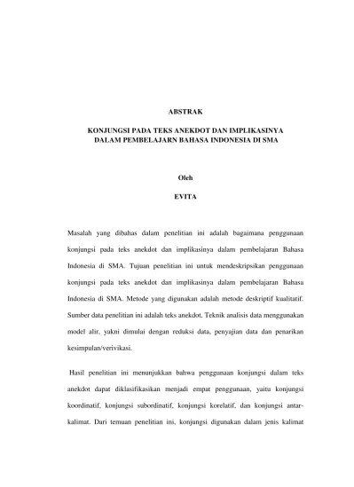 KONJUNGSI PADA TEKS ANEKDOT DAN IMPLIKASINYA DALAM PEMBELAJARN BAHASA  INDONESIA DI SMA