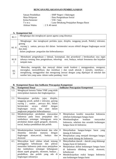 RPP IPS Kelas 8 Kurikulum 2013 Revisi 2016 SMP/MTs RPP IPS 8.1.