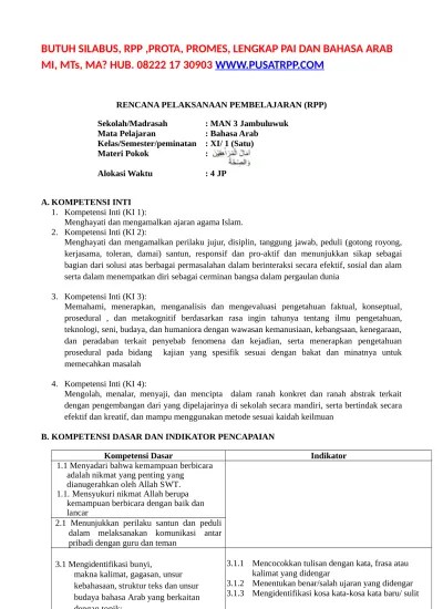 rpp bahasa arab k13 kelas XI